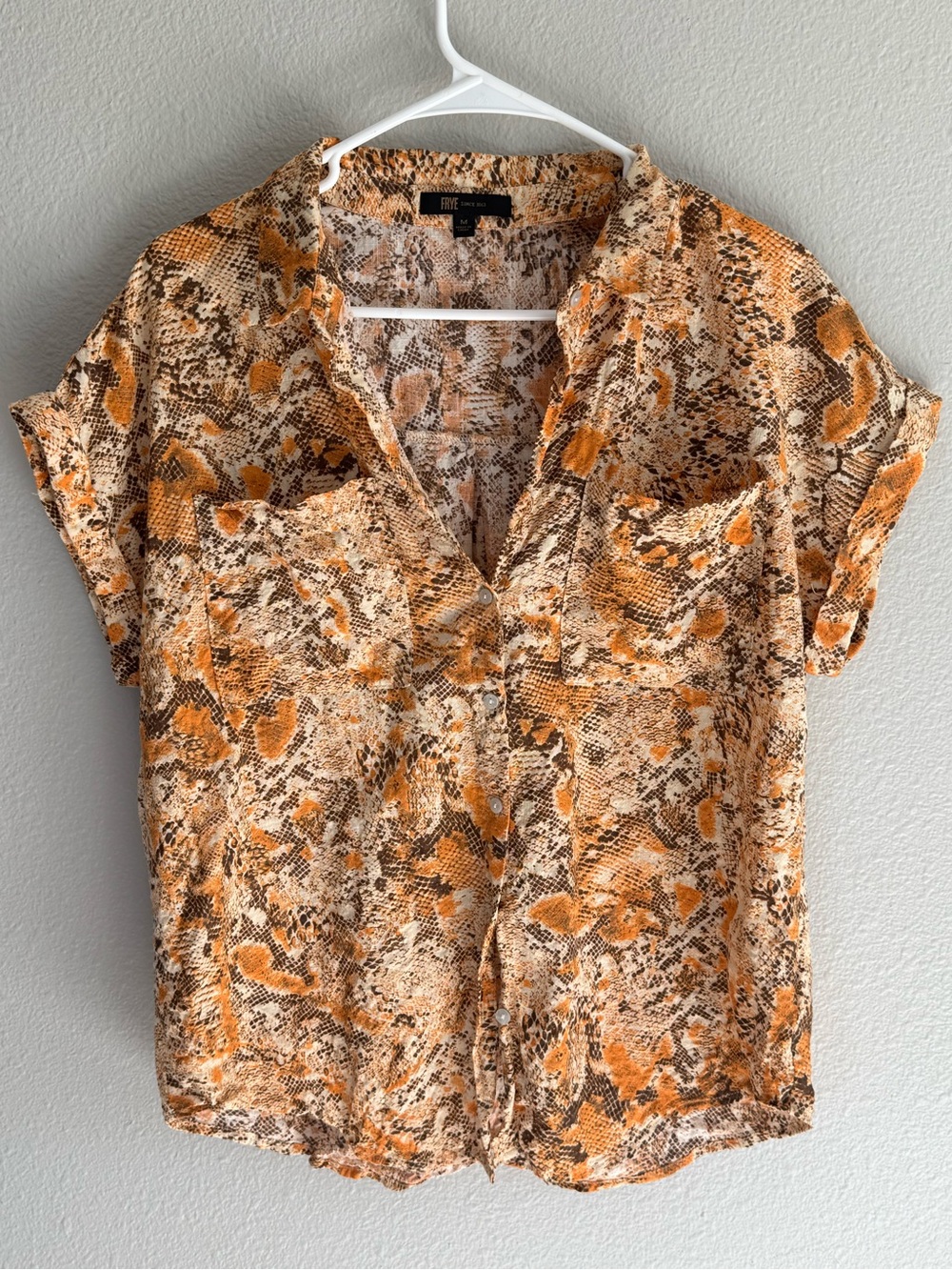 Frye Addie snake-print button-down blouse. Womens Size medium